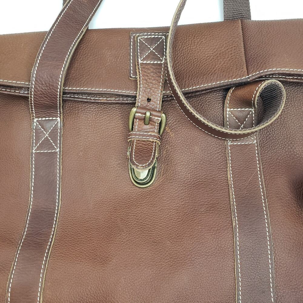 LL Bean BAG Brown Pebbled Leather Large Tote Carry Shopping Boat PREPPY MAINE - Picture 3 of 16